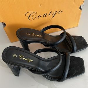 Coutgo Women’s Square Open Toe Heeled Sandals  8 Black